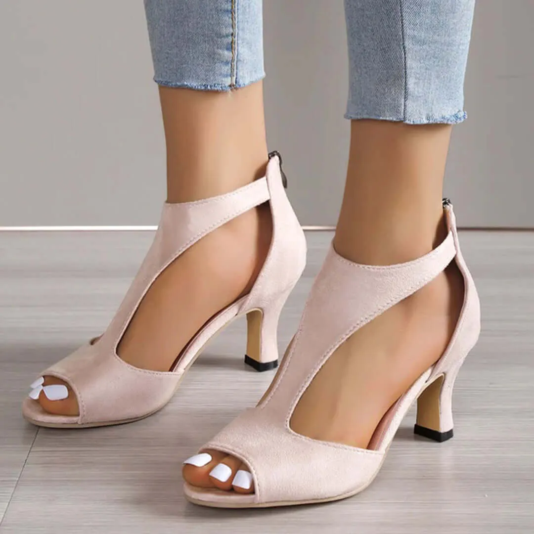 Women's Peep Toe High Heel Sandals with Cutout Detail