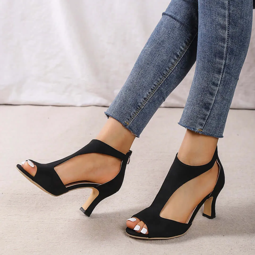 Women's Peep Toe High Heel Sandals with Cutout Detail