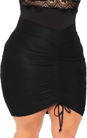 Womens Plus Size PU Pencil Skirt Drawstring High Waist Bodycon Office Casual