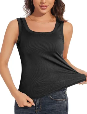 Womens Ribbed Tank Tops Plain Summer Scoop Neck Basic Slim Fitted Sleeveless Camis(S-2XL)