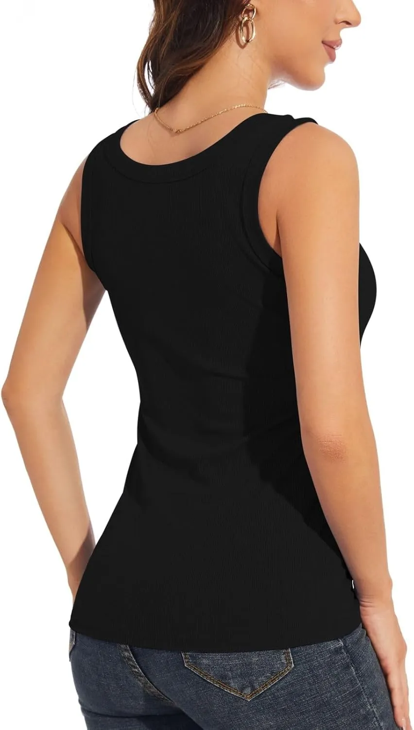 Womens Ribbed Tank Tops Plain Summer Scoop Neck Basic Slim Fitted Sleeveless Camis(S-2XL)