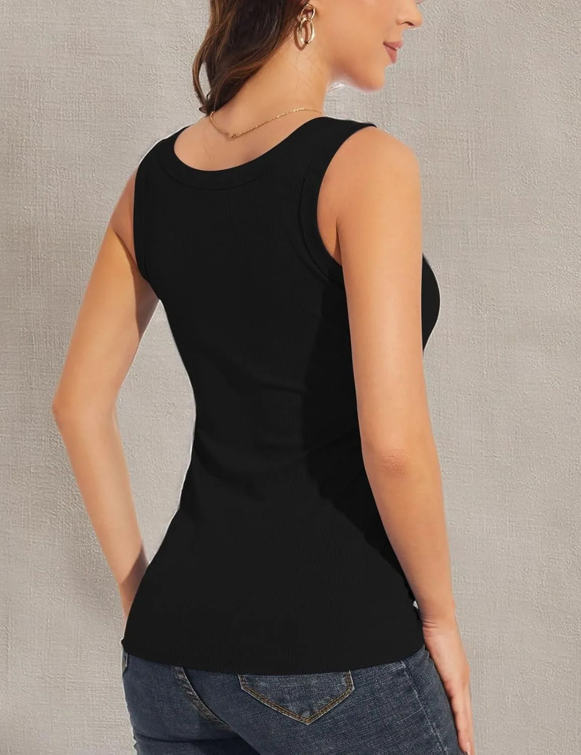 Womens Ribbed Tank Tops Plain Summer Scoop Neck Basic Slim Fitted Sleeveless Camis(S-2XL)