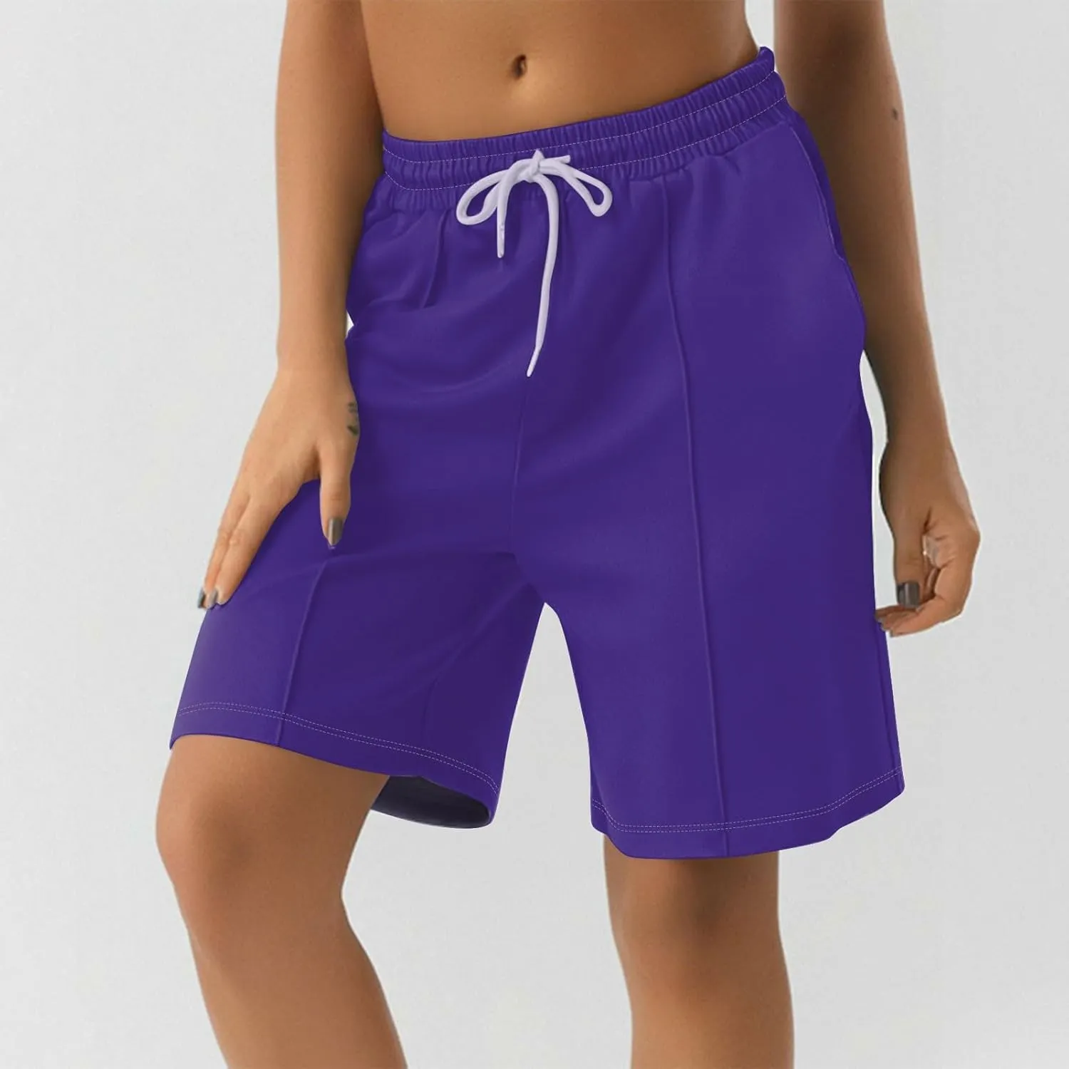 Womens Running Shorts Casual Elastic High Waisted Drawstring Athletic Shorts Loose Breathable Soft Workout Short Pants
