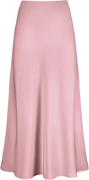 Women's Satin High Waisted Maxi Skirts Hidden Elasticized Waistband A Line Long Skirt Satin Maxi Skirts 2025