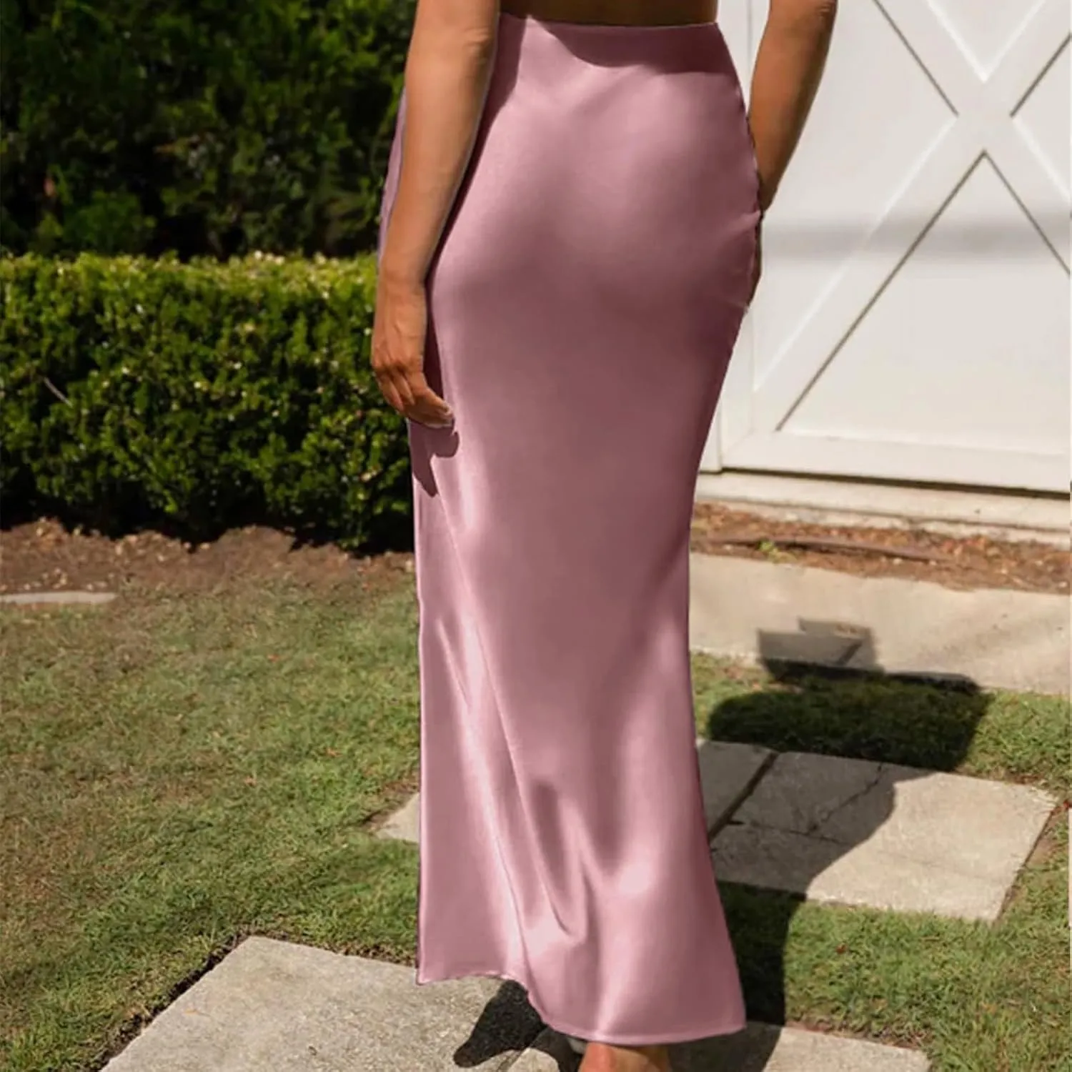 Women's Satin High Waisted Maxi Skirts Hidden Elasticized Waistband A Line Long Skirt Satin Maxi Skirts 2025