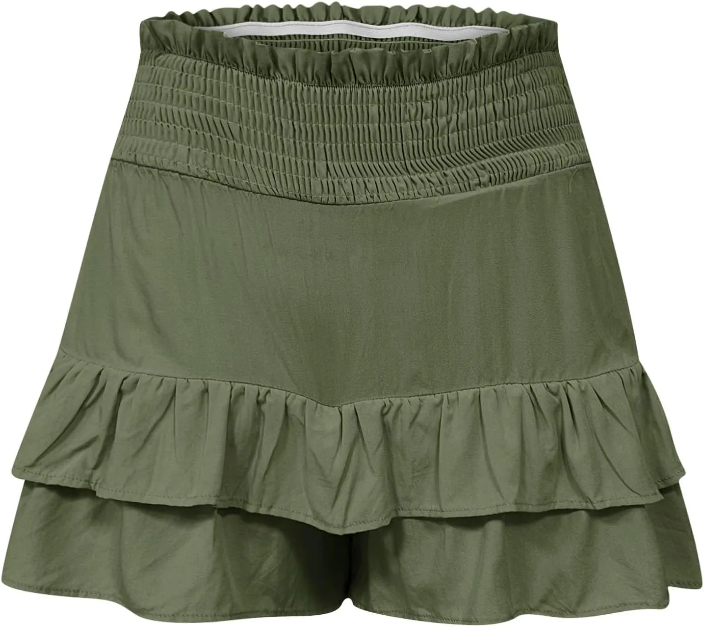 Womens Smocked Ruffle Shorts Elastic High Waisted Pleated Hem Summer Shorts Flowy Beach Vacation Skorts