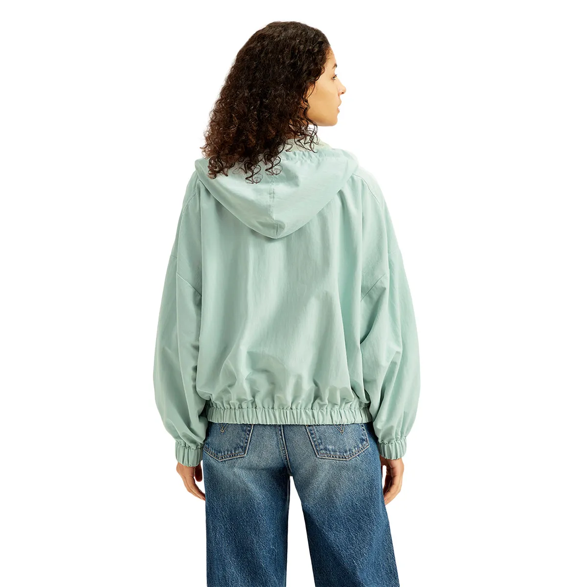Women's Solid Light-Blue Hooded Windcheater Jacket
