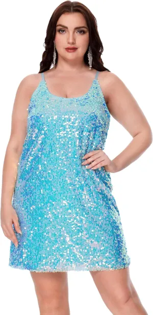 Women's Sparkly Sequin Dress Spaghetti Strap Glitter Party Cocktail Clubwear Sexy Mini Dresses