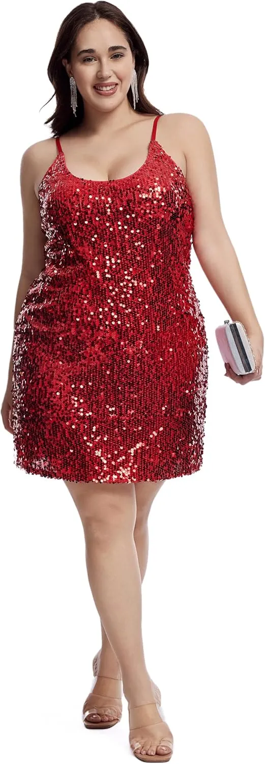 Women's Sparkly Sequin Dress Spaghetti Strap Glitter Party Cocktail Clubwear Sexy Mini Dresses