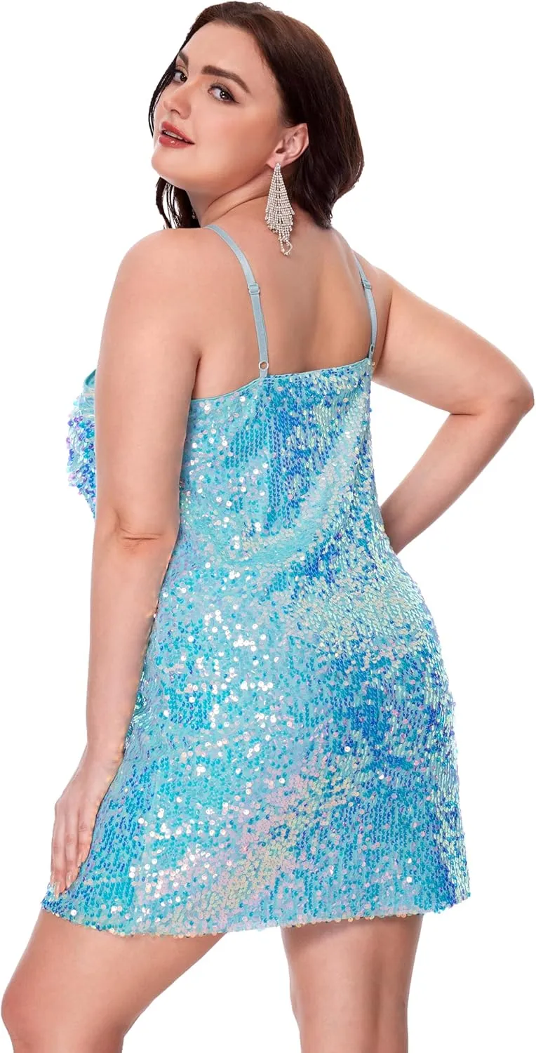 Women's Sparkly Sequin Dress Spaghetti Strap Glitter Party Cocktail Clubwear Sexy Mini Dresses