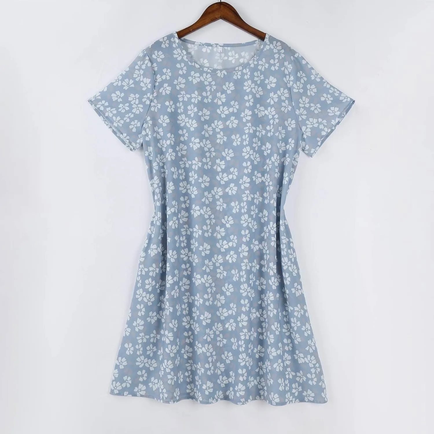 Women's Summer Floral Sundresses with Pockets, Loose Fit Short Sleeve Round Neck Knee Length Boho Beach Dress