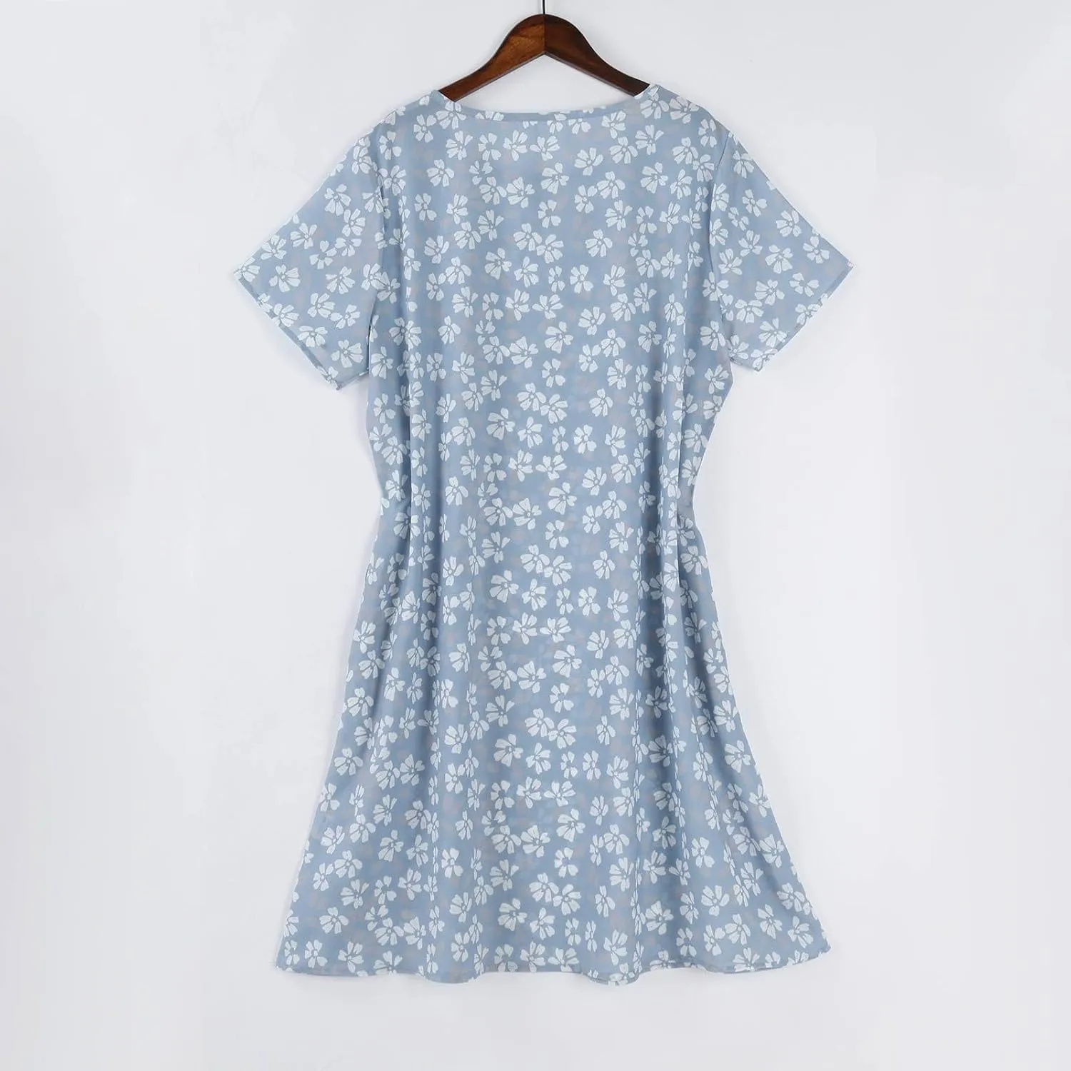 Women's Summer Floral Sundresses with Pockets, Loose Fit Short Sleeve Round Neck Knee Length Boho Beach Dress