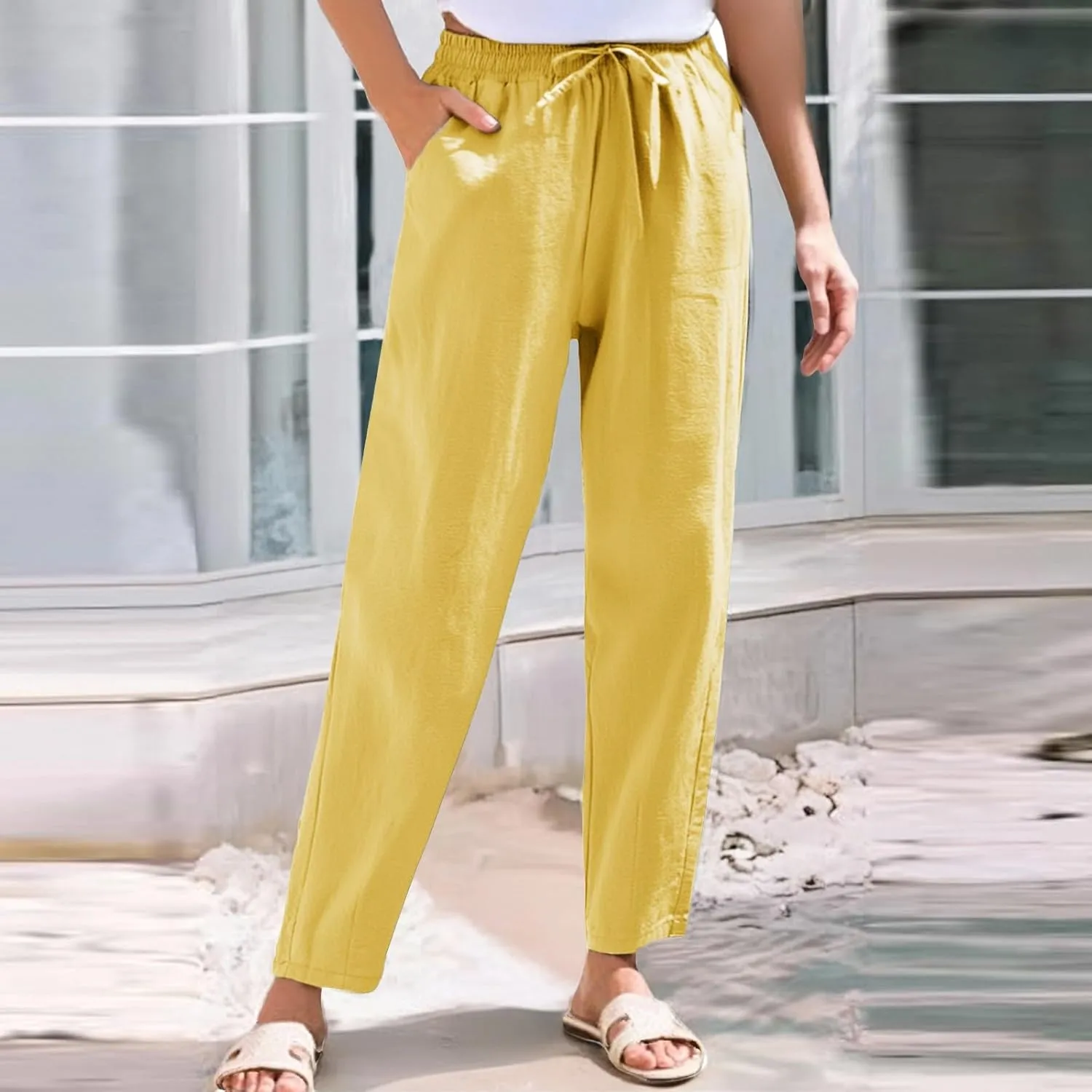 Womens Sweatpants, Peasant Pants Linen Straight Leg Casual Drawstring Cotton Plus Size