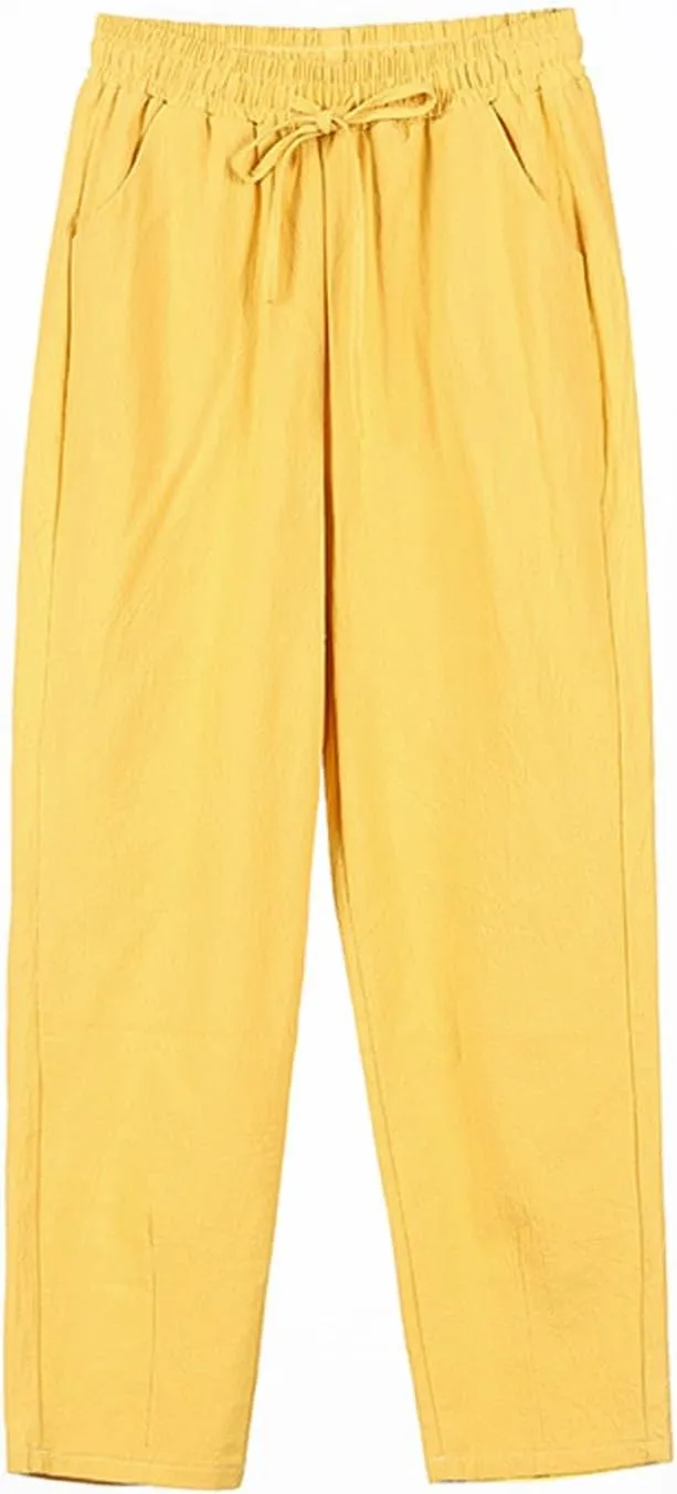 Womens Sweatpants, Peasant Pants Linen Straight Leg Casual Drawstring Cotton Plus Size