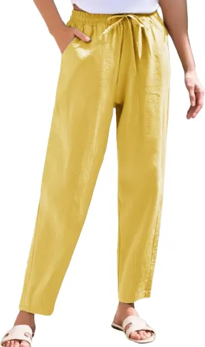 Womens Sweatpants, Peasant Pants Linen Straight Leg Casual Drawstring Cotton Plus Size