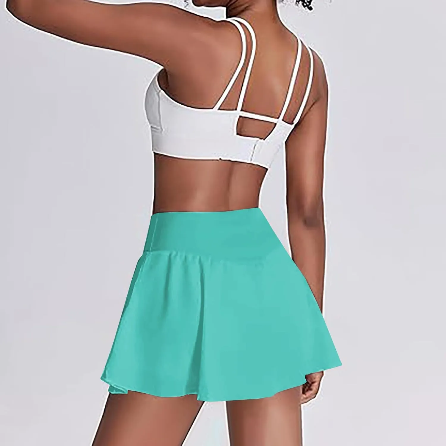Women's Tennis Skorts Fashion Ruffle High-Waisted Skirt with Built-in Shorts Summer Solid Athletic Running Clothes