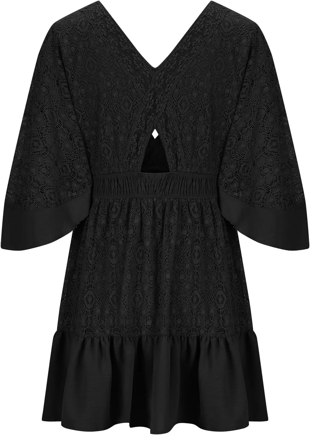 Women's Wrap V Neck Short Sleeve Lace Mini Dress 2025 Summer A Line Swing Ruffle Hem Casual Button Boho Beach Dresses