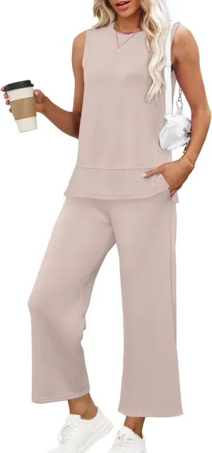 XIEERDUO Women's 2 Piece Outfits Summer Travel Tracksuit Loose Wide Leg Loungewear Comfy Lounge Sets S-3XL