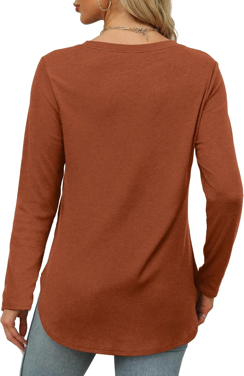 XIEERDUO Womens Long Sleeve Round Neck Shirts Side Split Basic Loose Tunic Tops Casual 2025