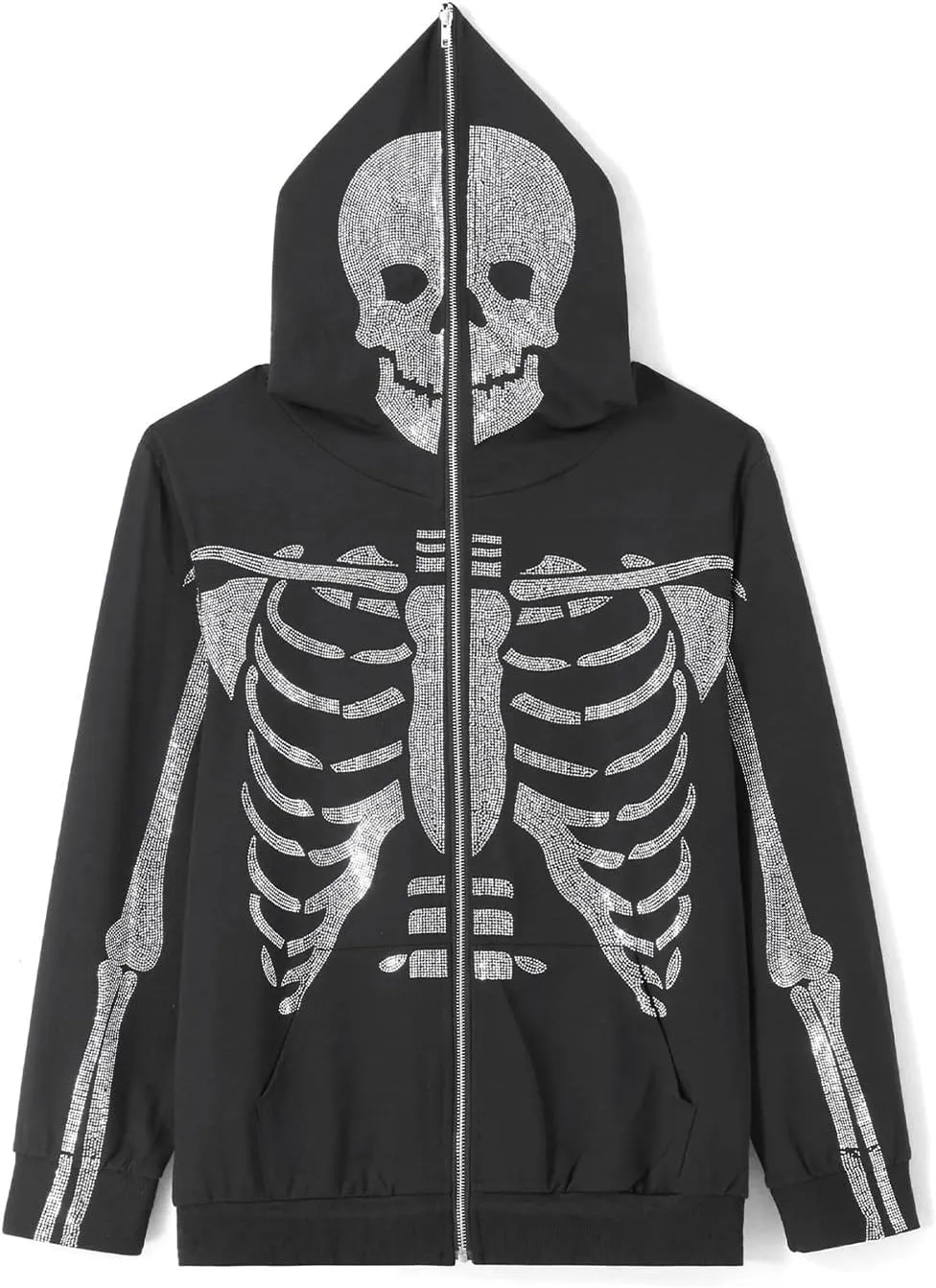 Y2k Black Rhinestone Zip Up Hoodie Women Oversized Sweatshirt Grunge Aesthetic Hoodies Men Casual Jackets Streetwears