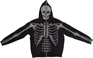 Y2k Black Rhinestone Zip Up Hoodie Women Oversized Sweatshirt Grunge Aesthetic Hoodies Men Casual Jackets Streetwears
