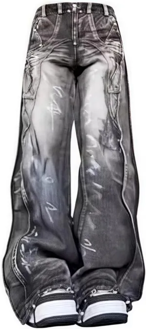 Y2k Retro High-Waisted Vintage Wide-Leg Jeans High-Street Heavy-Work Stripe Tie-Dye Jeans Unisex Floor-Length Pants