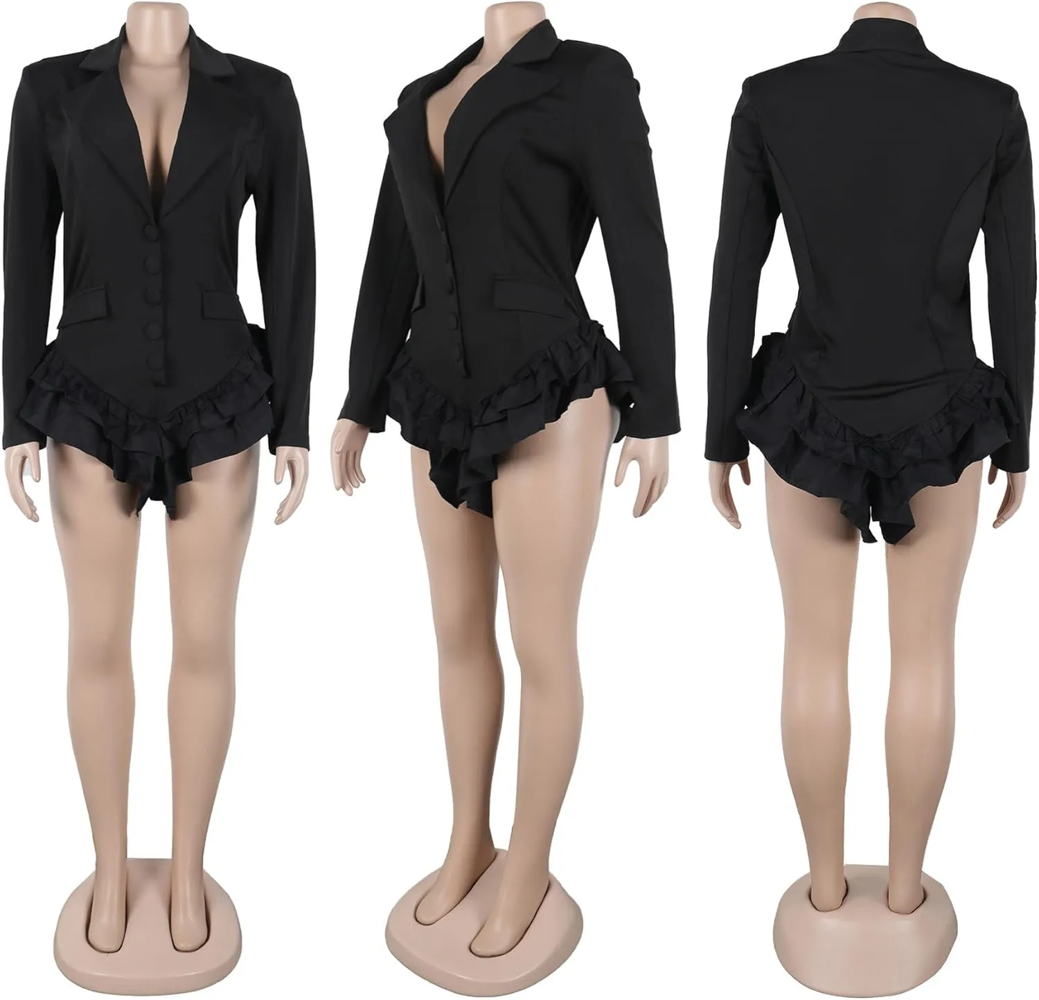 YOOTIKO Women's Ruffle Sexy Romper Club Outfits Blazer Long Sleeve Short Jumpsuits Without Tights