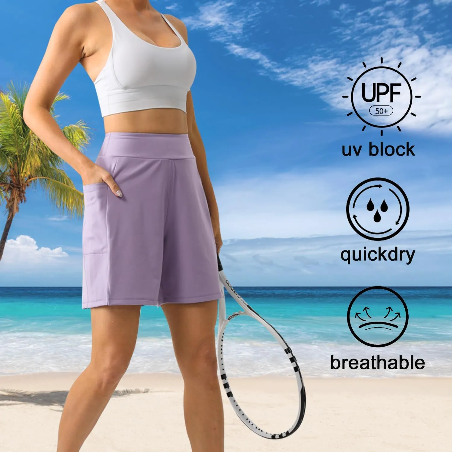 YOYOYOGA Bermuda Shorts for Women Stretchy Soft Yoga Shorts with Pockets High Waisted Workout Running Athletic Short