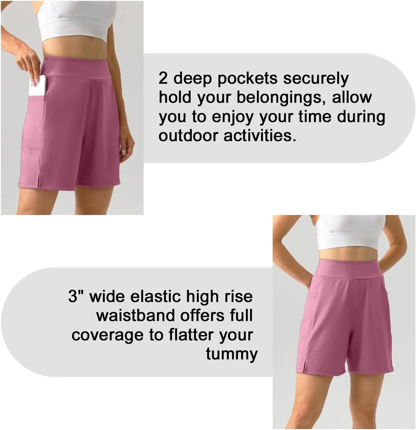 YOYOYOGA Bermuda Shorts for Women Stretchy Soft Yoga Shorts with Pockets High Waisted Workout Running Athletic Short