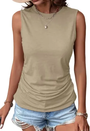 Zeagoo Womens Ruched Tank Tops Summer Dressy Casual Crewneck Sleeveless Shirts S-XXL
