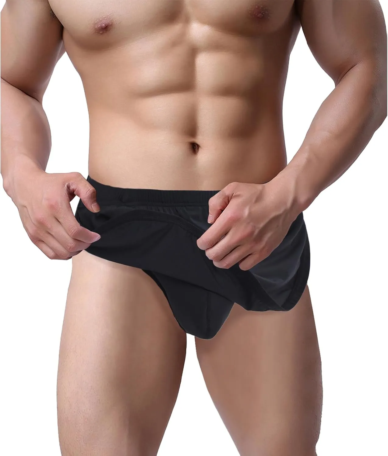ZONBAILON Men's Boxers, G-String Backed Pouch Thongs with Skirting, Sexy Sleep Shorts Silky Pajama Underwear, Split Side