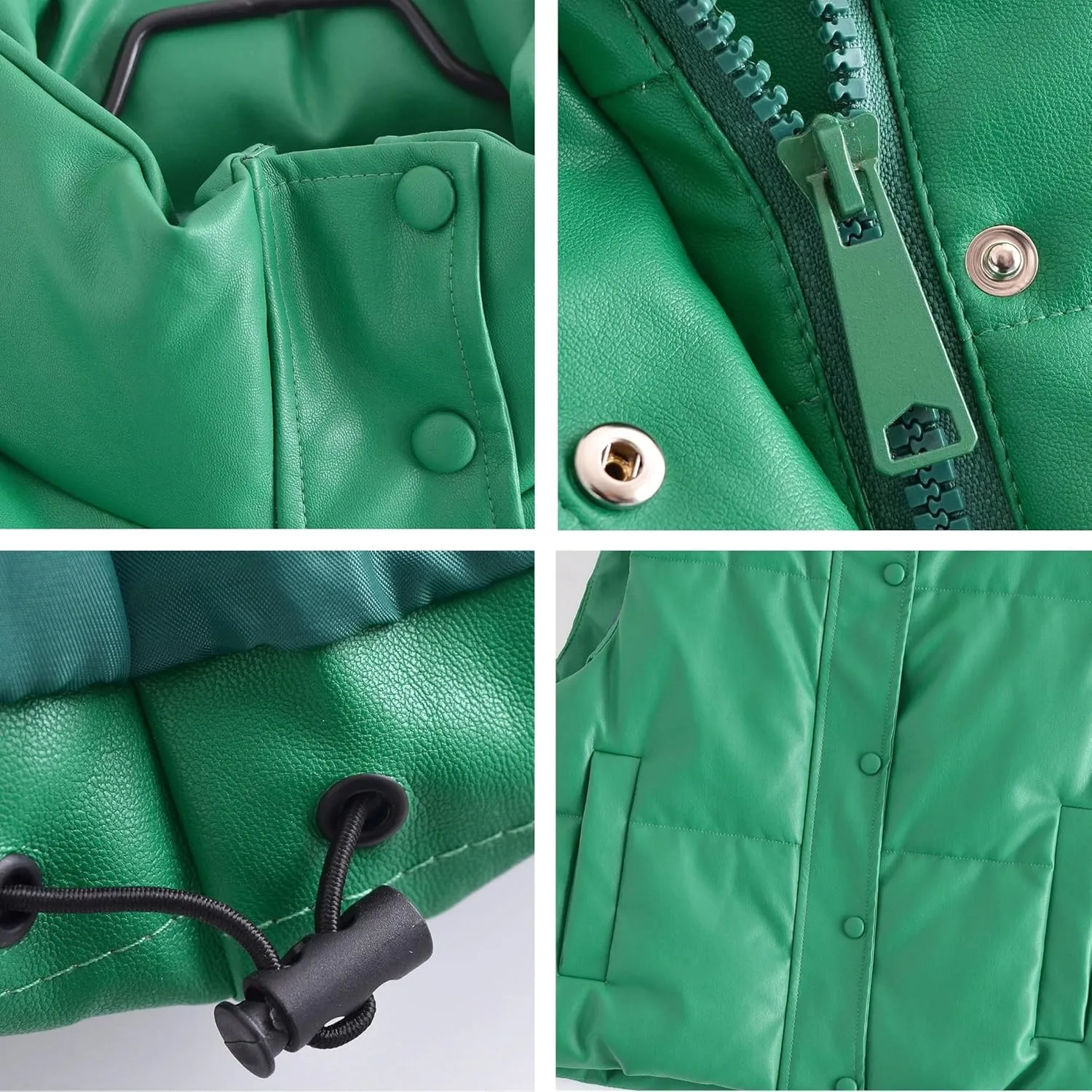 Zontroldy PU Leather Quilted Puffer Vest Women Stand Collar Zip Up Sleeveless Padded Lightweight Jacket Vest Waistcoat